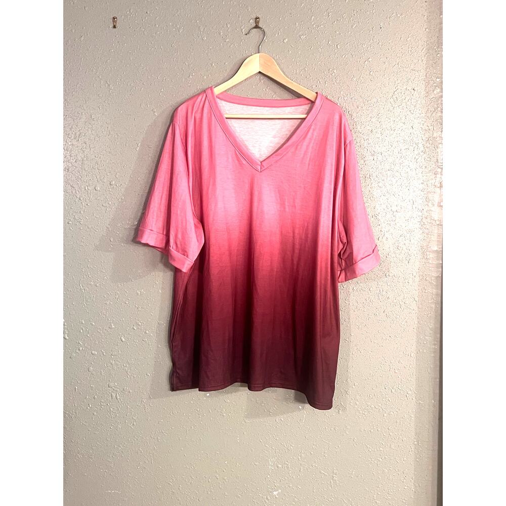 Women's Ombre 5X v Neck T Shirt Pink And Maron lightweight casual feminine